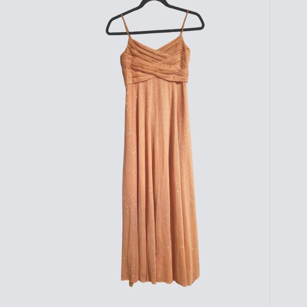 Christina Wu Rose Gold Sparkle Bridesmaid Maxi Dress Size 10